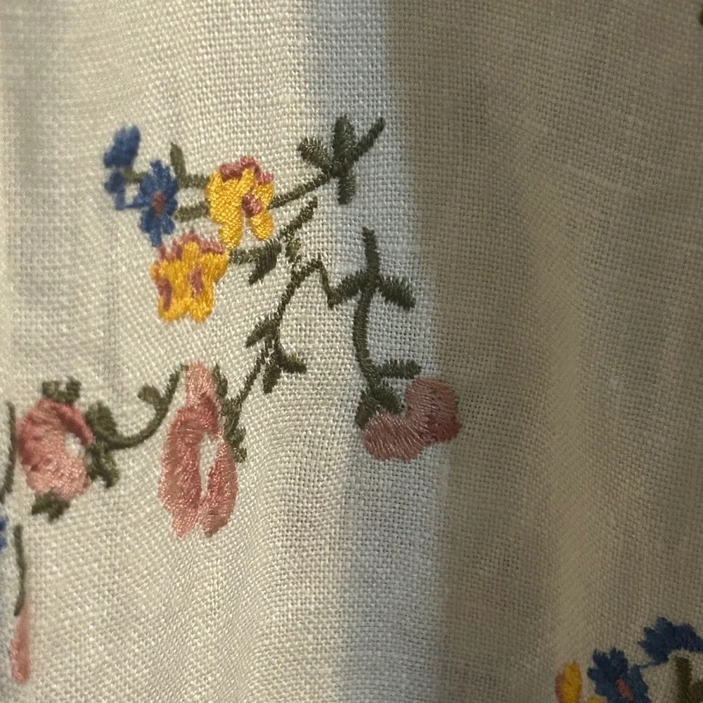 Cottage embroidered floral high waist linen pants size 0